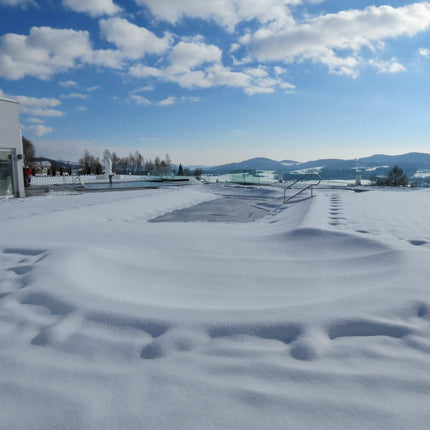 Copertura invernale di sicurezza grigia per una piscina ovale 486 cm x 250 cm