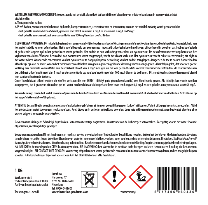 Comprimés de chlore Interline 1 kg (200 grammes)