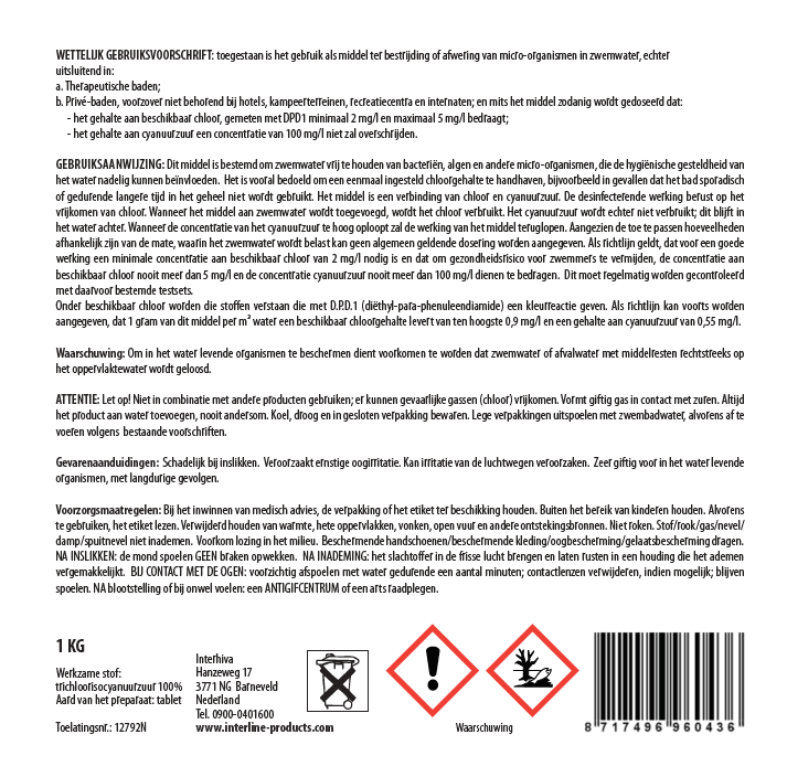 Comprimés de chlore Interline 10 kg (200 grammes)