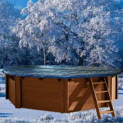 Cobertor de invierno con malla para piscina de madera Ø 355 cm (8 esquinas)