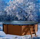 Cobertor de invierno con malla para piscina de madera Ø 355 cm (8 esquinas)