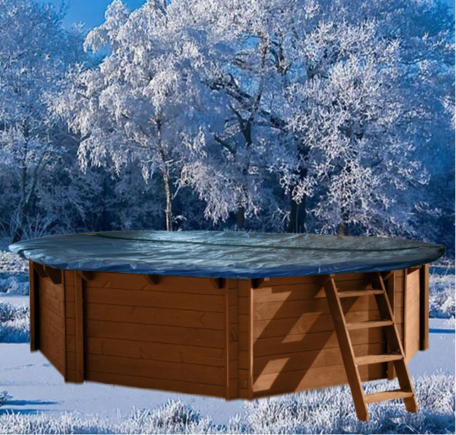 Cobertor de invierno con malla para piscina de madera Ø 355 cm (8 esquinas)