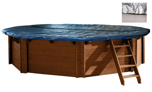 Cobertor de invierno con malla para piscina de madera Ø 355 cm (8 esquinas)