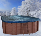 Cobertor de invierno con malla para piscina de madera ovalada 640 cm x 400 cm