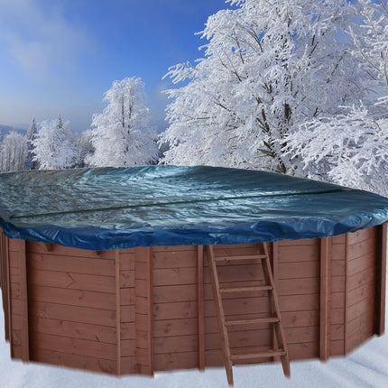 Cobertor de invierno sin malla para piscina de madera ovalada 640 cm x 400 cm