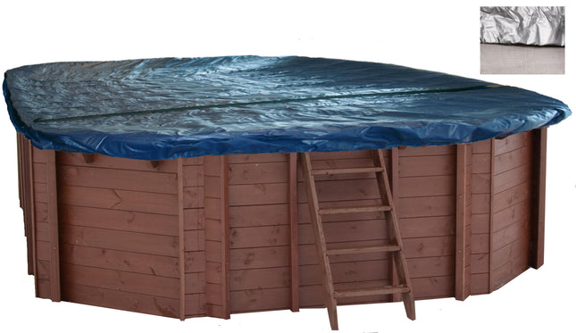 Cobertor de invierno con malla para piscina de madera ovalada 640 cm x 400 cm