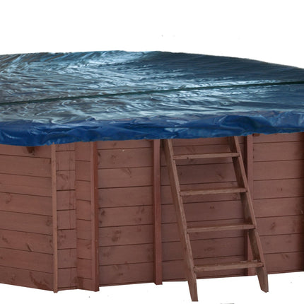 Cobertor de invierno sin malla para piscina de madera ovalada 840 cm x 490 cm