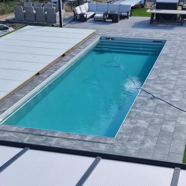 Piscina de polipropileno blanca con escalones rectos - 500 x 300 x 150 cm