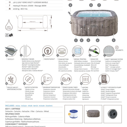 Lay-Z-Spa Rome Smart AirJet, 6 persoons met ingebouwde pomp