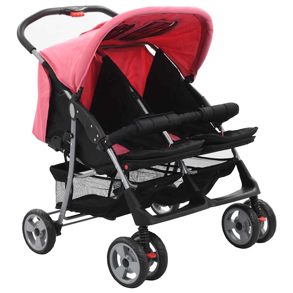 Tweelingkinderwagen Staal En Zwart