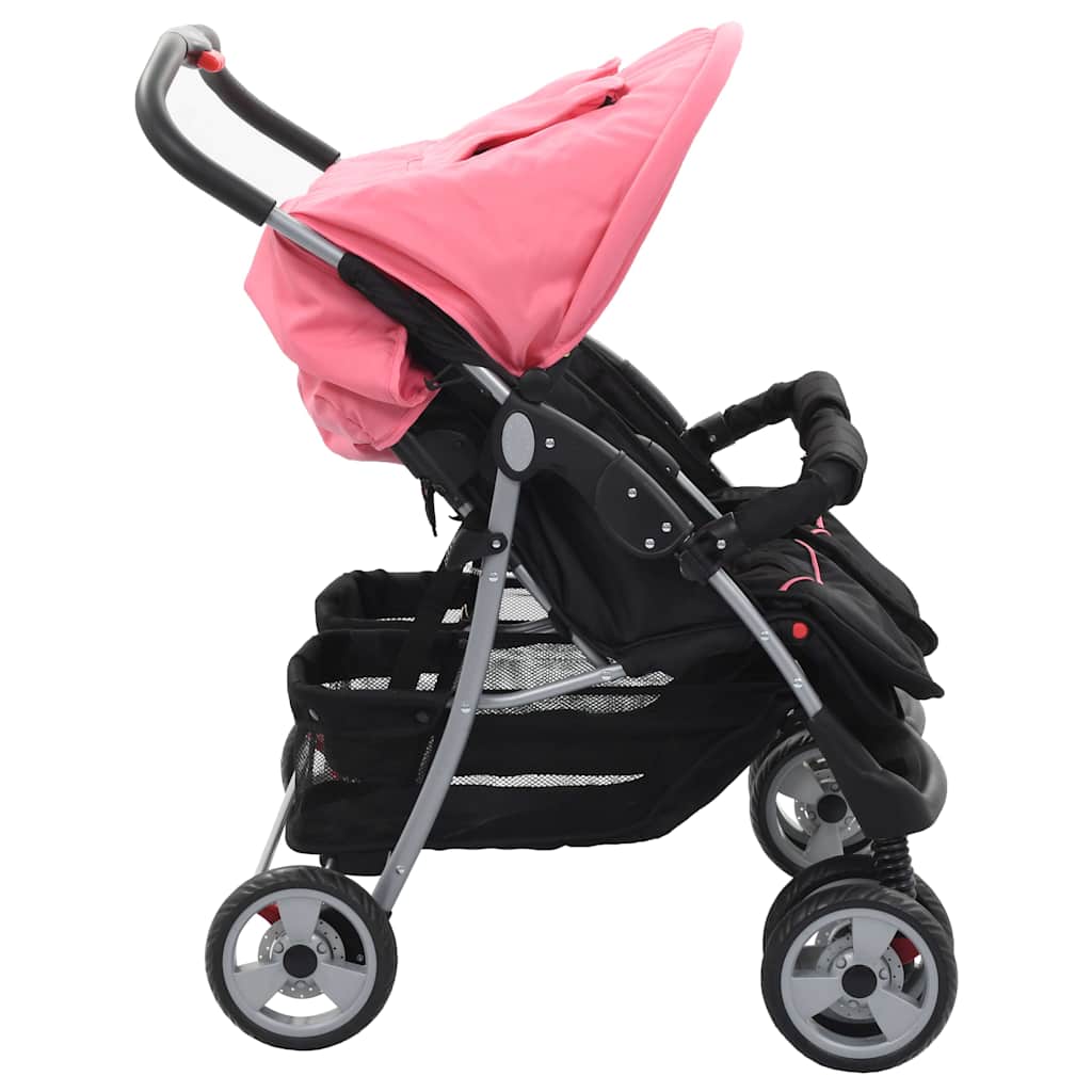 Tweelingkinderwagen Staal En Zwart