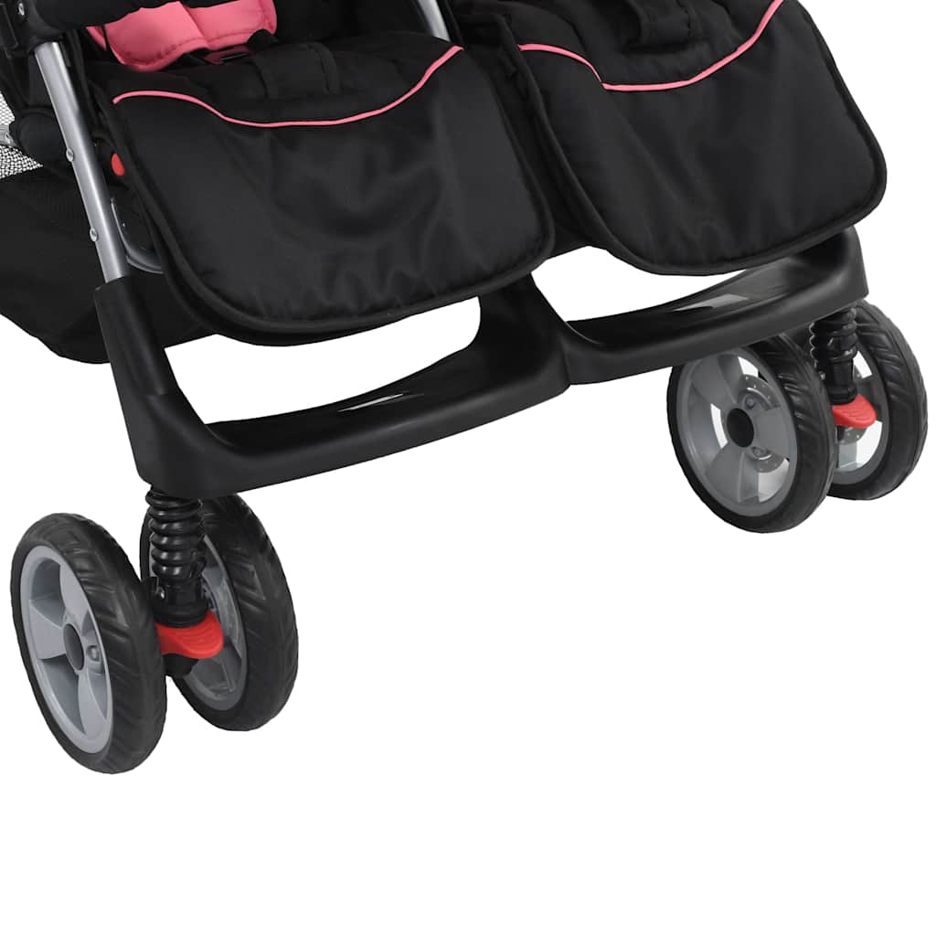 Tweelingkinderwagen Staal En Zwart