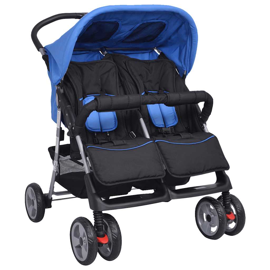 Tweelingkinderwagen Staal En Zwart