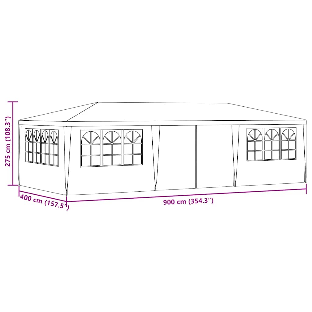 Partytent Met Zijwanden Professioneel 90 G/M² 4X9 M Wit