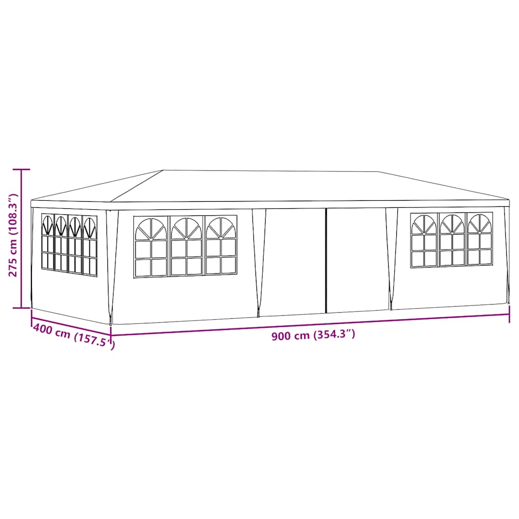 Partytent Met Zijwanden Professioneel 90 G/M² 4X9 M Blauw