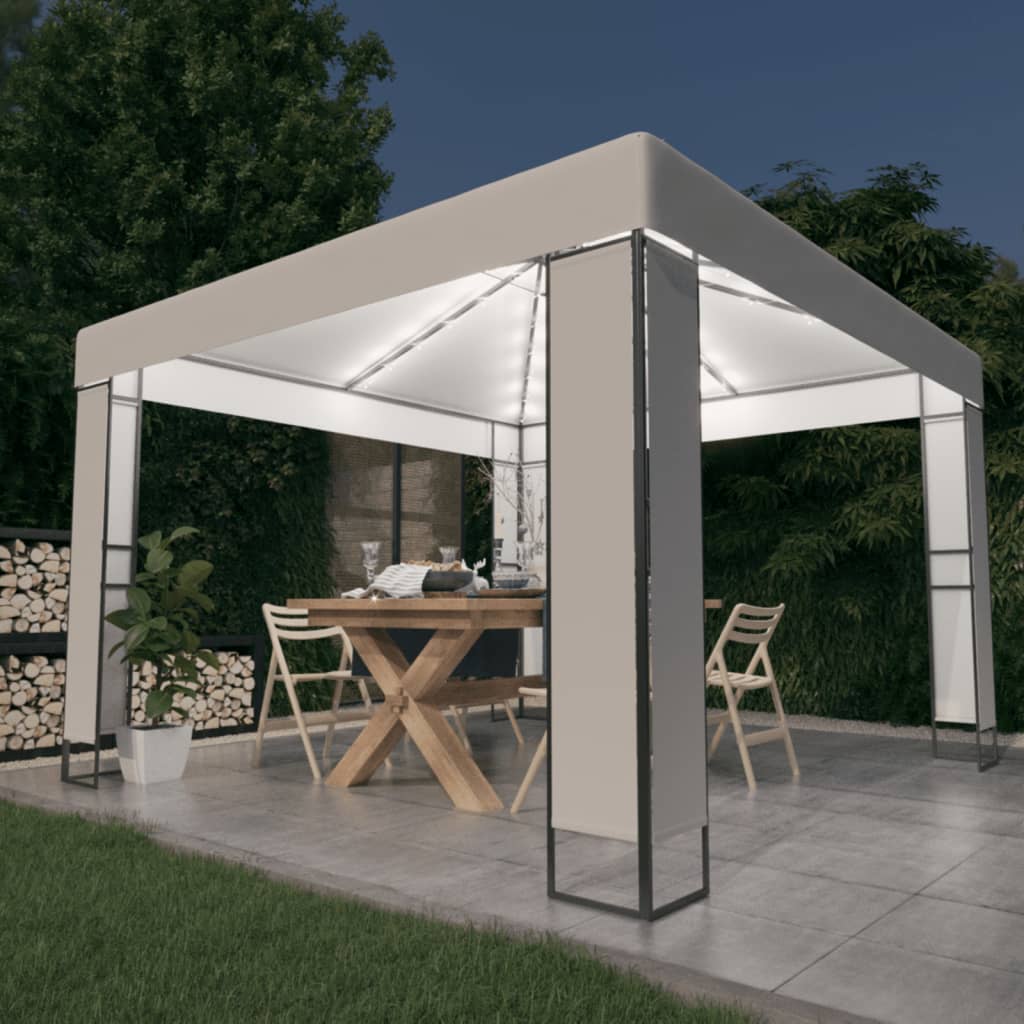 Prieel Met Dubbel Dak En Led-Lichtslinger 3X3X2,7 M