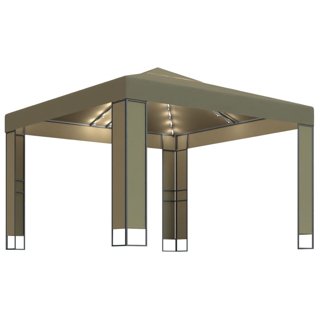 Prieel Met Dubbel Dak En Led-Lichtslinger 3X3X2,7 M