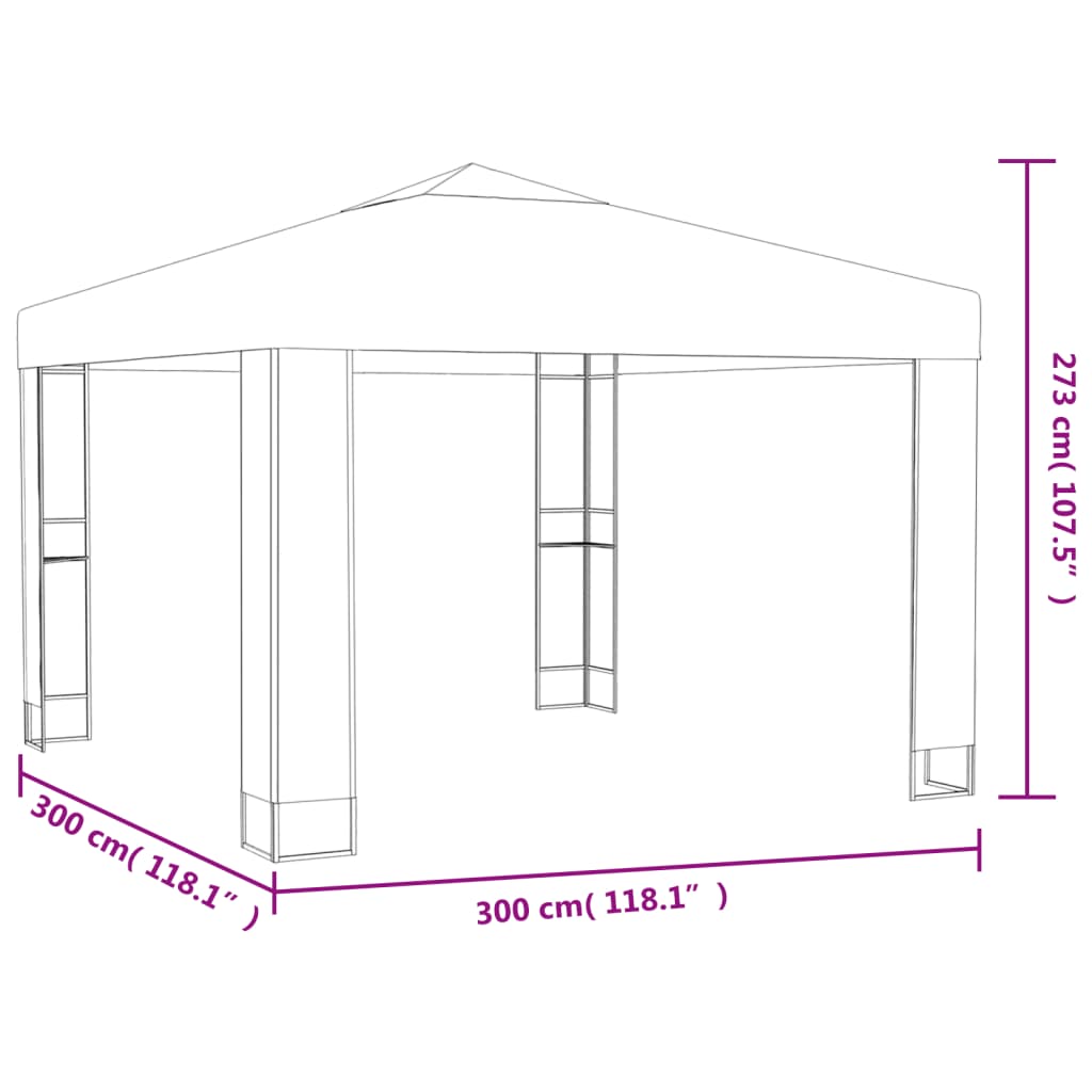 Prieel Met Dubbel Dak En Led-Lichtslinger 3X3X2,7 M