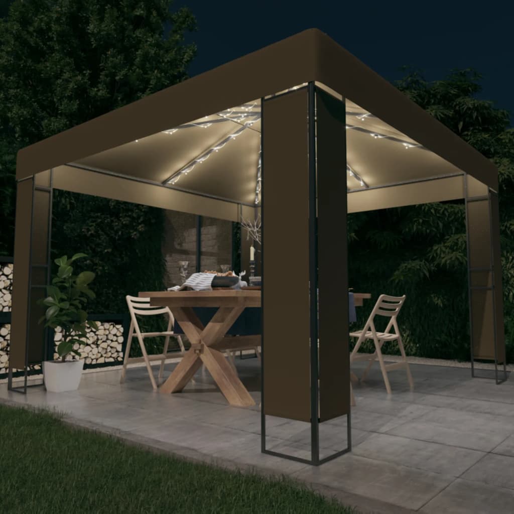 Prieel Met Dubbel Dak En Led-Lichtslinger 3X3X2,7 M
