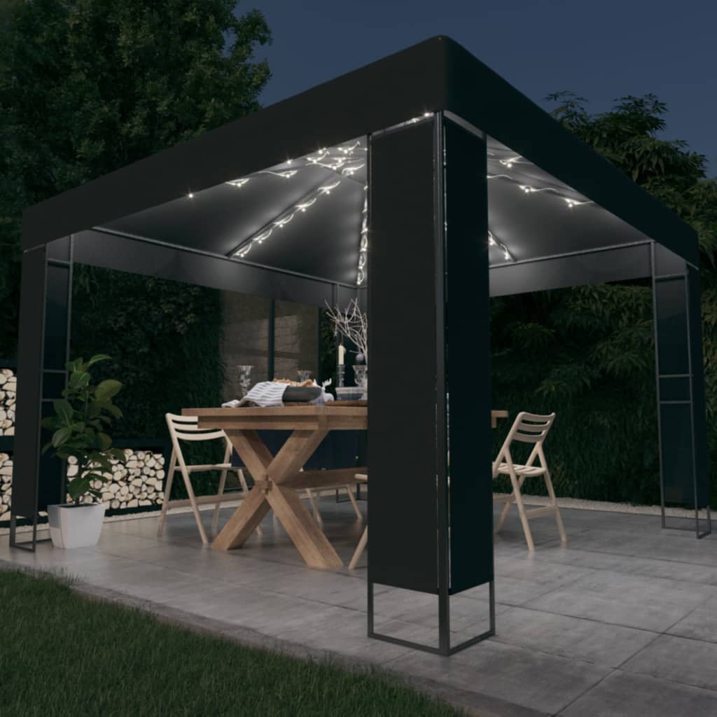 Prieel Met Dubbel Dak En Led-Lichtslinger 3X3X2,7 M