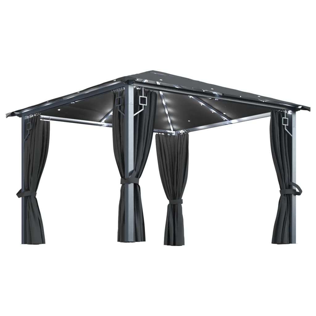 Prieel Met Gordijn Led-Lichtslinger 3X3 M Aluminium