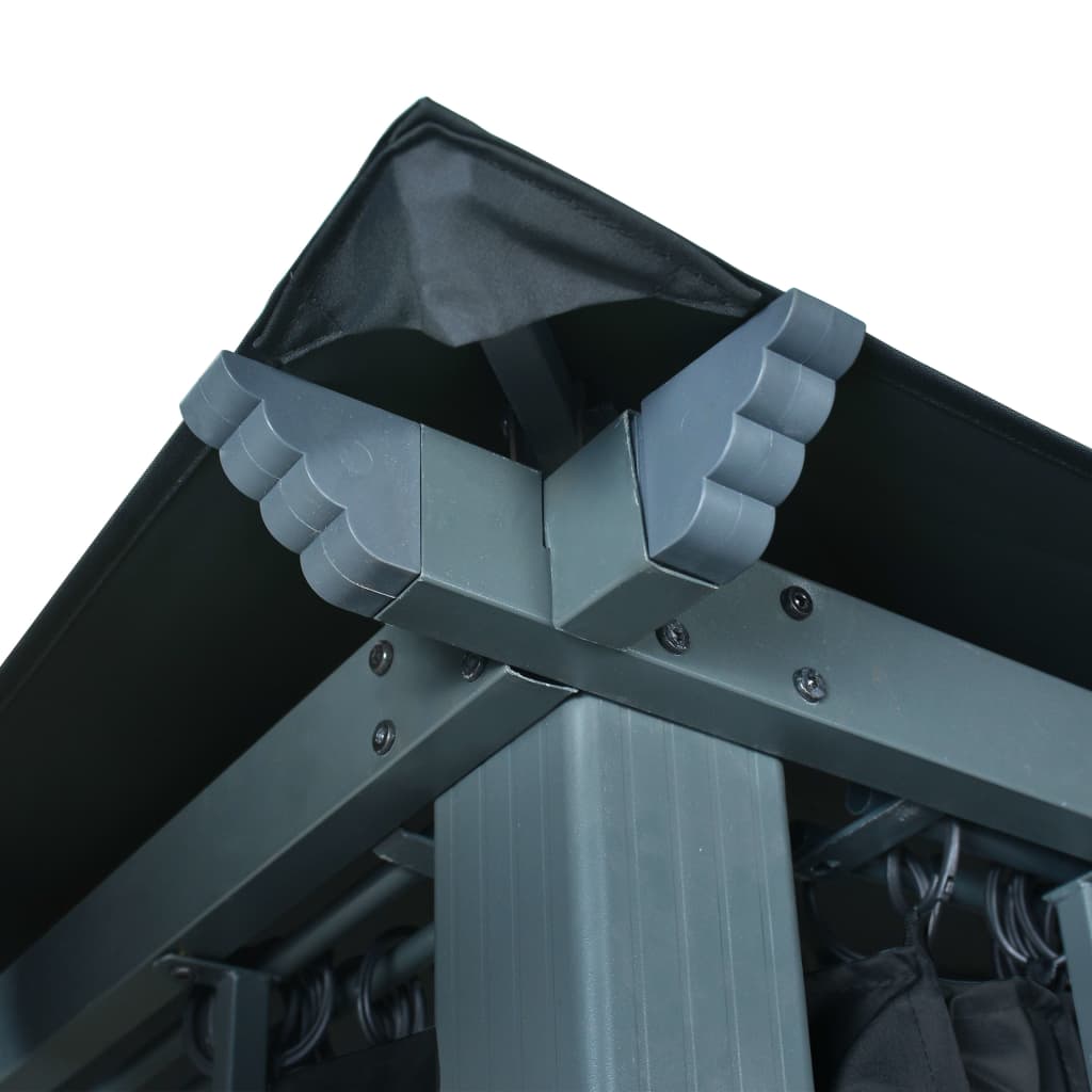 Prieel Met Gordijn Led-Lichtslinger 3X3 M Aluminium