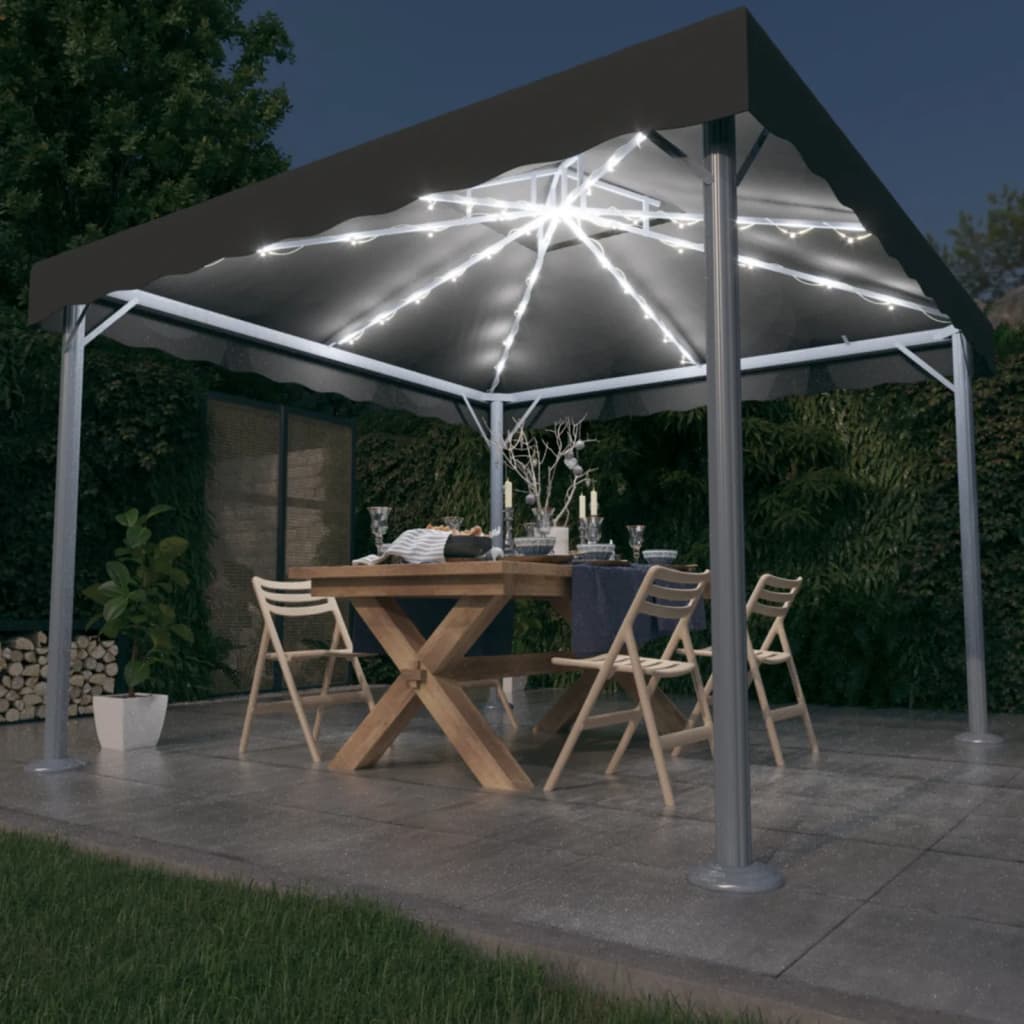 Prieel Met Led-Lichtslinger 300X300 Cm Aluminium Kleurig