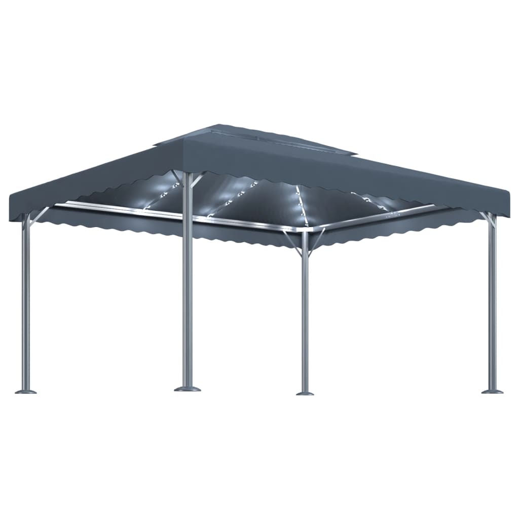 Prieel Met Led-Lichtslinger 400X300 Cm Aluminium Kleur