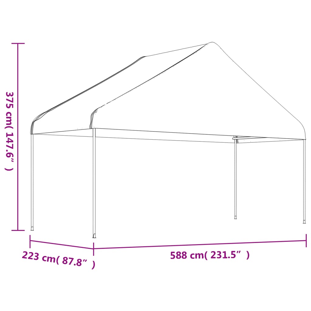 Prieel Met Dak 15,61X5,88X3,75 M Polyetheen Wit