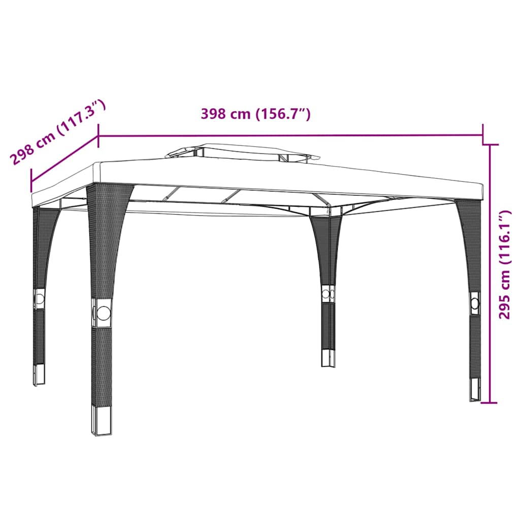 Prieel Met Dubbel Dak 3,98X2,98 M Staal Kleurig