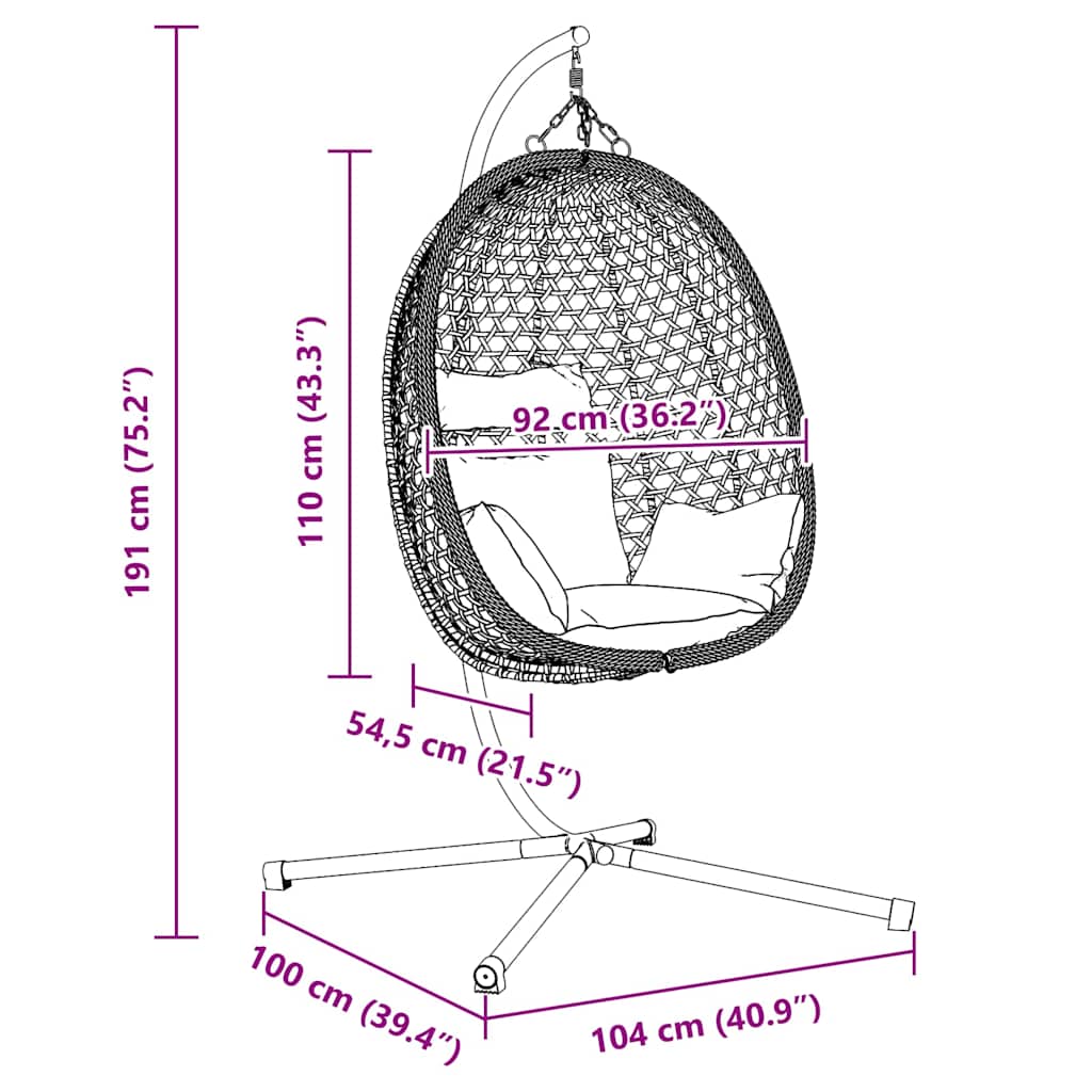 Hangende Ei-Stoel Poly Rattan 104 X 100 X 191 Cm Koffiebruin