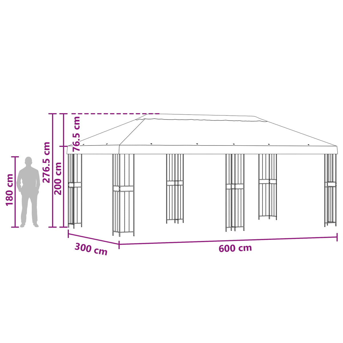 Tuinpaviljoen 6 X 3 M Polyester En Staal 190 Gsm