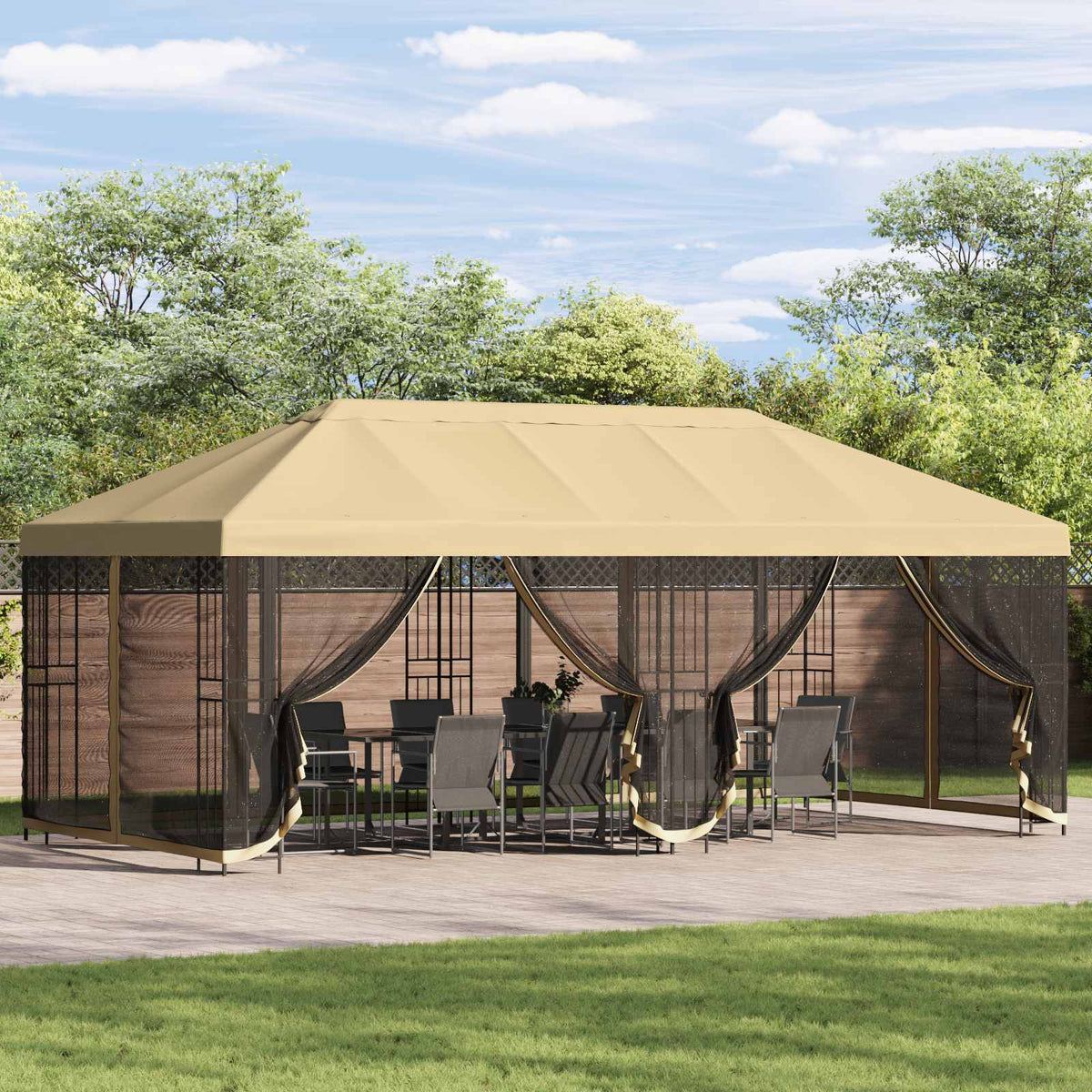 Paviljoen Met Zijwanden 6 X 3 M Polyester En Staal