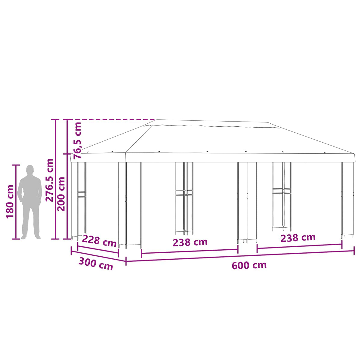 Tuinpaviljoen 6 X 3 M Polyester En Staal 190 Gsm