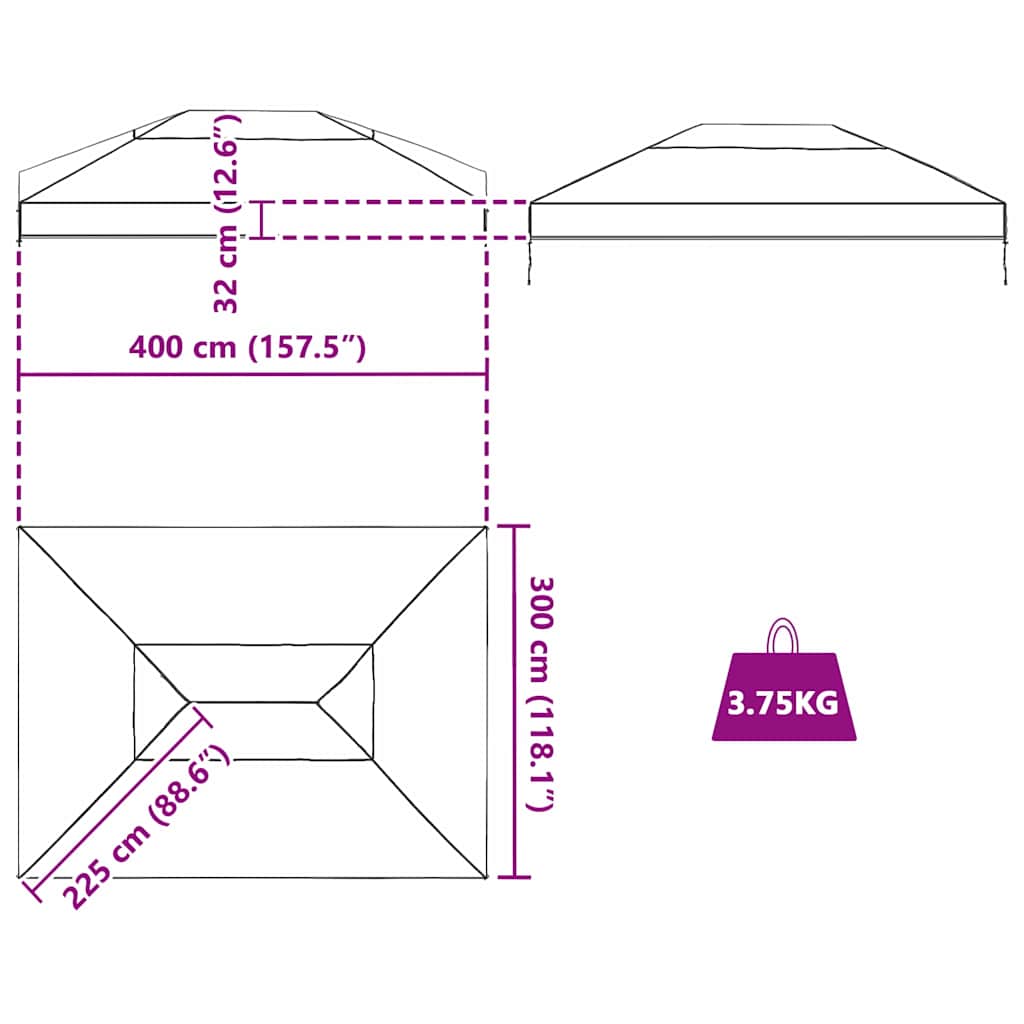 Gazebo Hoes Vervanging 400 X 300 X 32 Cm Transparant Pvc