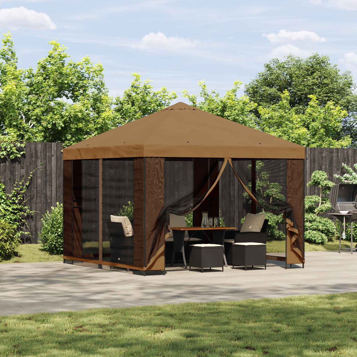 Tuin Gazebo Met Zijwanden 3 X 3 M Polyester En Staal