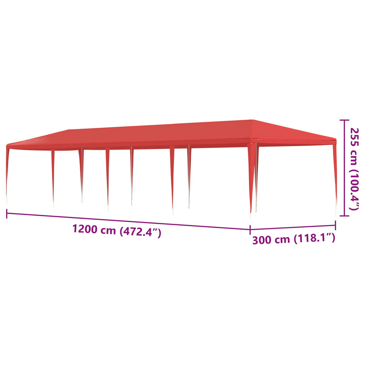 Partytent Rood 1200 X 300 X 255 Cm Pe En Staal