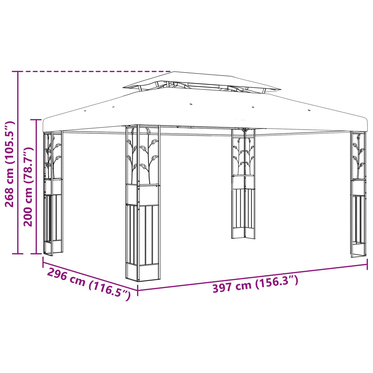 Prieel 3,97 X 2,96 X 2,68 M Wijnrood Polyester En Staal