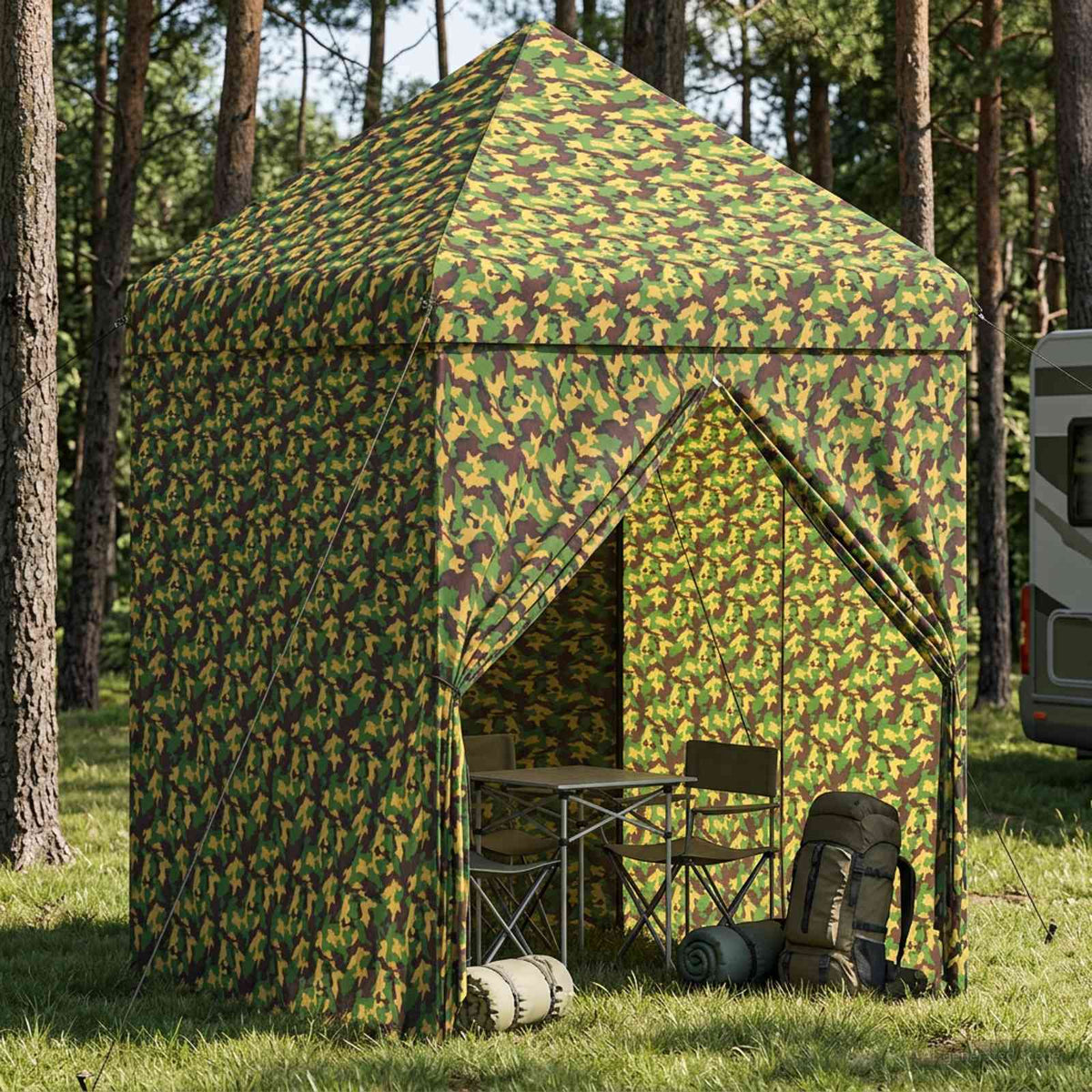Luifel Tent Met 4 Zijkanten 2,9 X 5,8 M Leger Camouflage