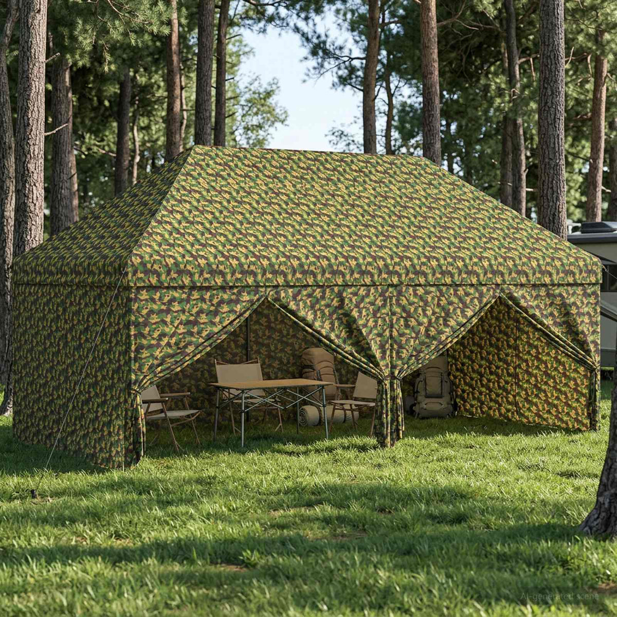 Luifel Tent Met 4 Zijkanten 2,9 X 5,8 M Leger Camouflage