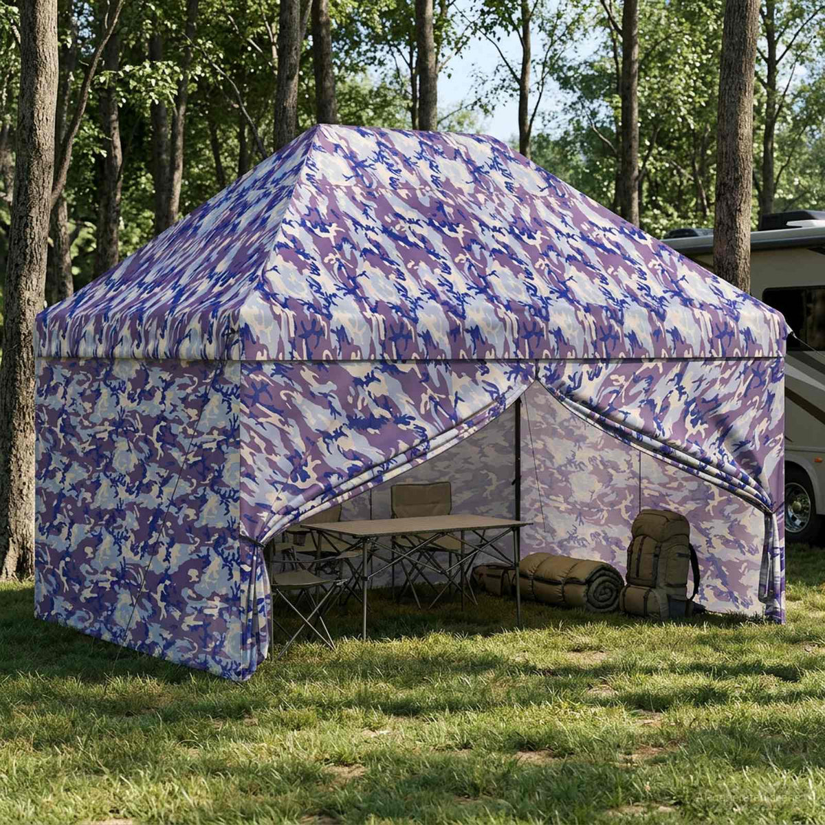 Pop-Up Gazebo Met 4 Zijwanden 3 X 6 M Blauw Camouflage