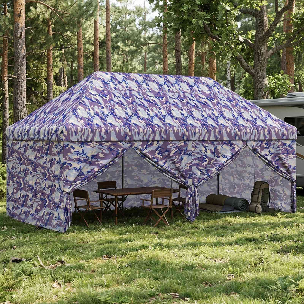 Pop-Up Gazebo Met 4 Zijwanden 3 X 6 M Blauw Camouflage