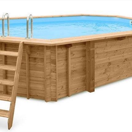 Interline Java piscina de madera ovalada 640 x 400 x 138 cm paquete completo 