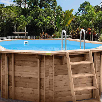 Interline Java piscina de madera ovalada 640 x 400 x 138 cm paquete completo 