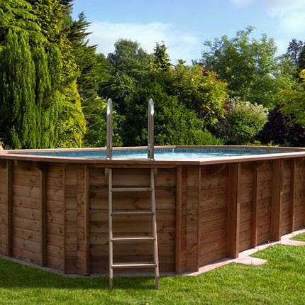 Interline Java piscina de madera ovalada 640 x 400 x 138 cm paquete completo 