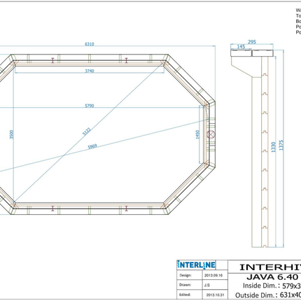 Interline Java Holzschwimmbecken oval 640 x 400 x 138 cm Komplettpaket 