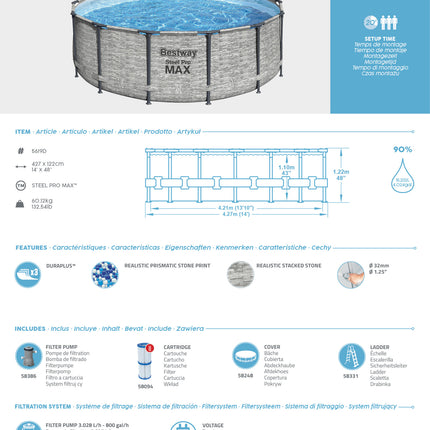 Bestway Steel Pro MAX Rond Frame Zwembad Set 427 cm × 122 m