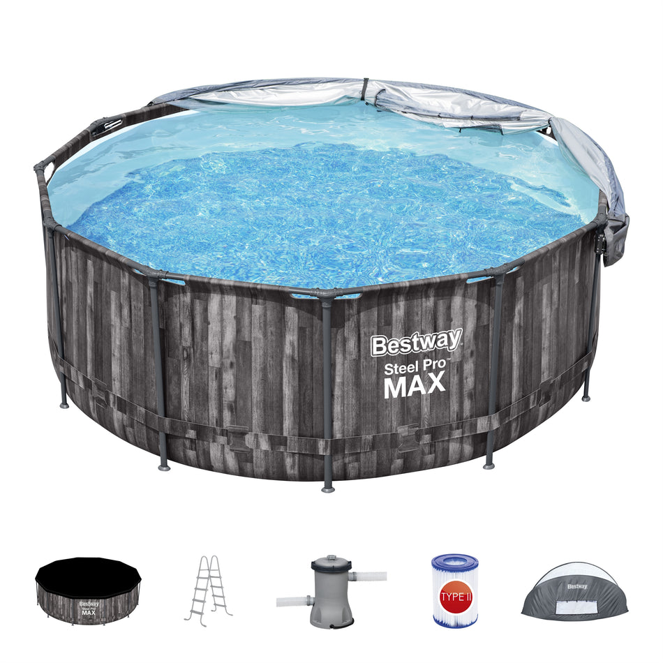 Set piscina Bestway Steel Pro MAX Ø366 cm x 122 cm con tendalino