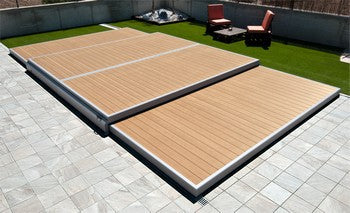 Deckwell Schwimmbadabdeckung und Terrasse in 1 – Sand – 800 cm x 400 cm