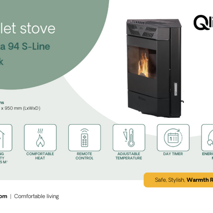 Qlima Pelletkachel Isotta 94 S-Line 9,84 kW – Hoekmodel, Zwart